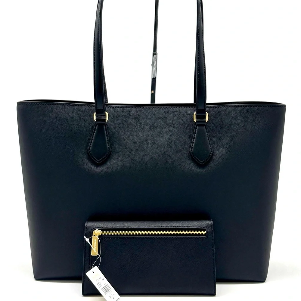 Michael Kors Sheila Large Logo Tote Bag & Matching Trifold Wallet Black/Gold